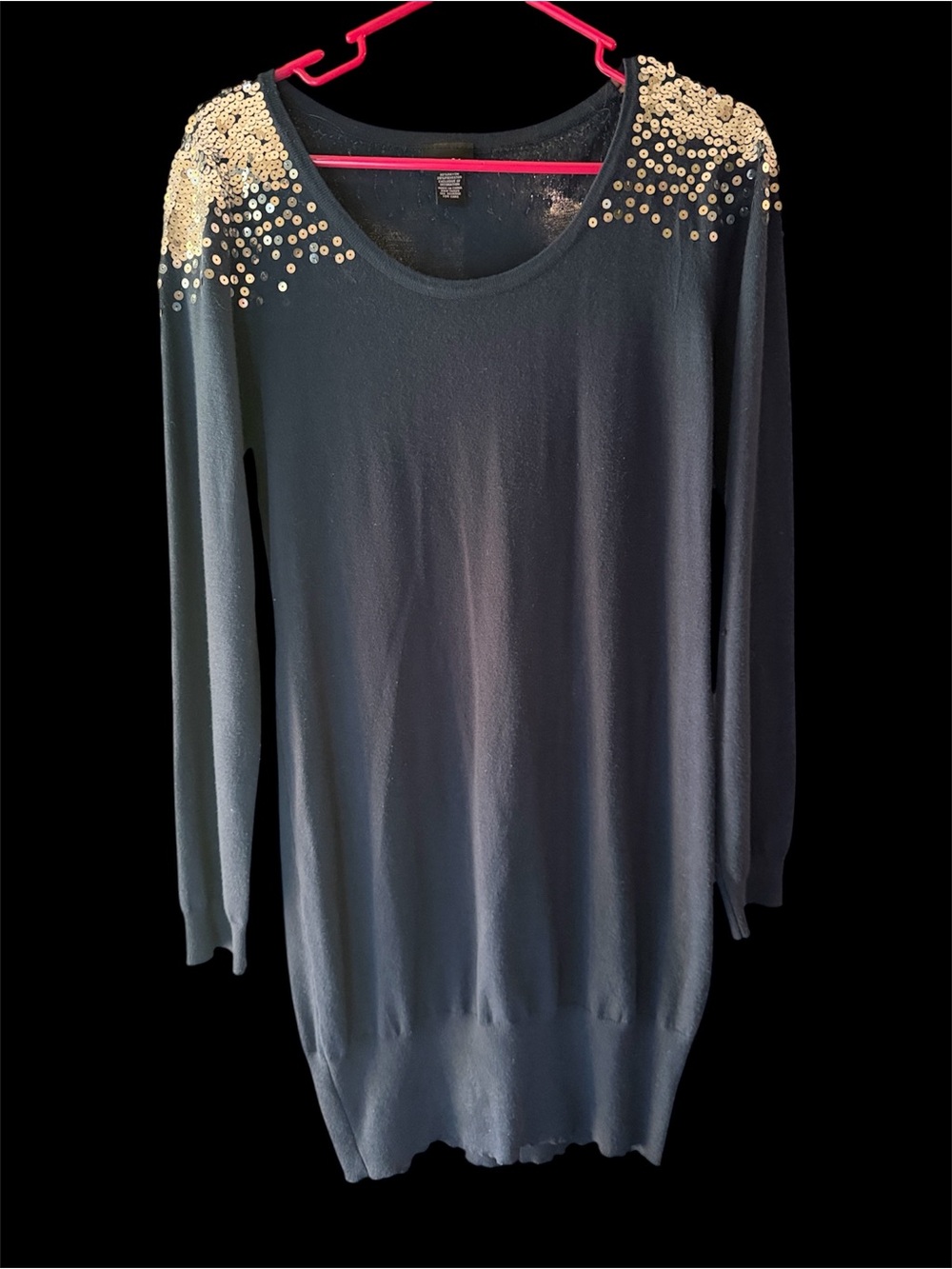 Navy Sweater Dress silver Sequin Shoulders see pictures for flaws